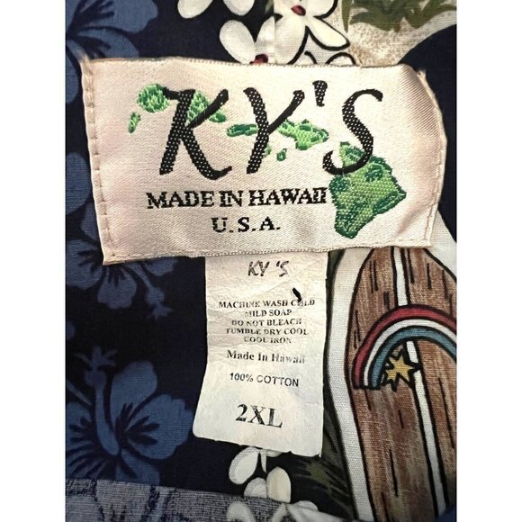KYs Vintage Blue Floral Hawaiian Aloha Button Front Shirt 2XL Pocket Surfboards - Picture 7 of 7